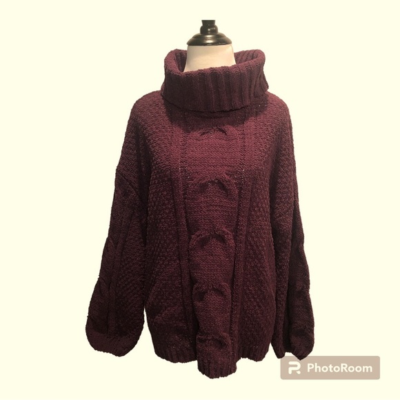 Seven 7 Plush Super Chunky Oversized Cable Knit Turtleneck Cowl Sweater-Size Med - Picture 1 of 6